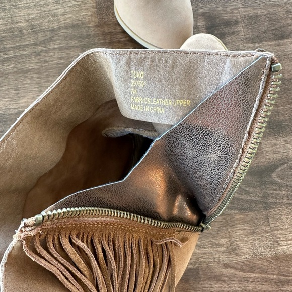 Light Beige Suede Ankle Boots with Fringe Detail - Picture 3 of 12